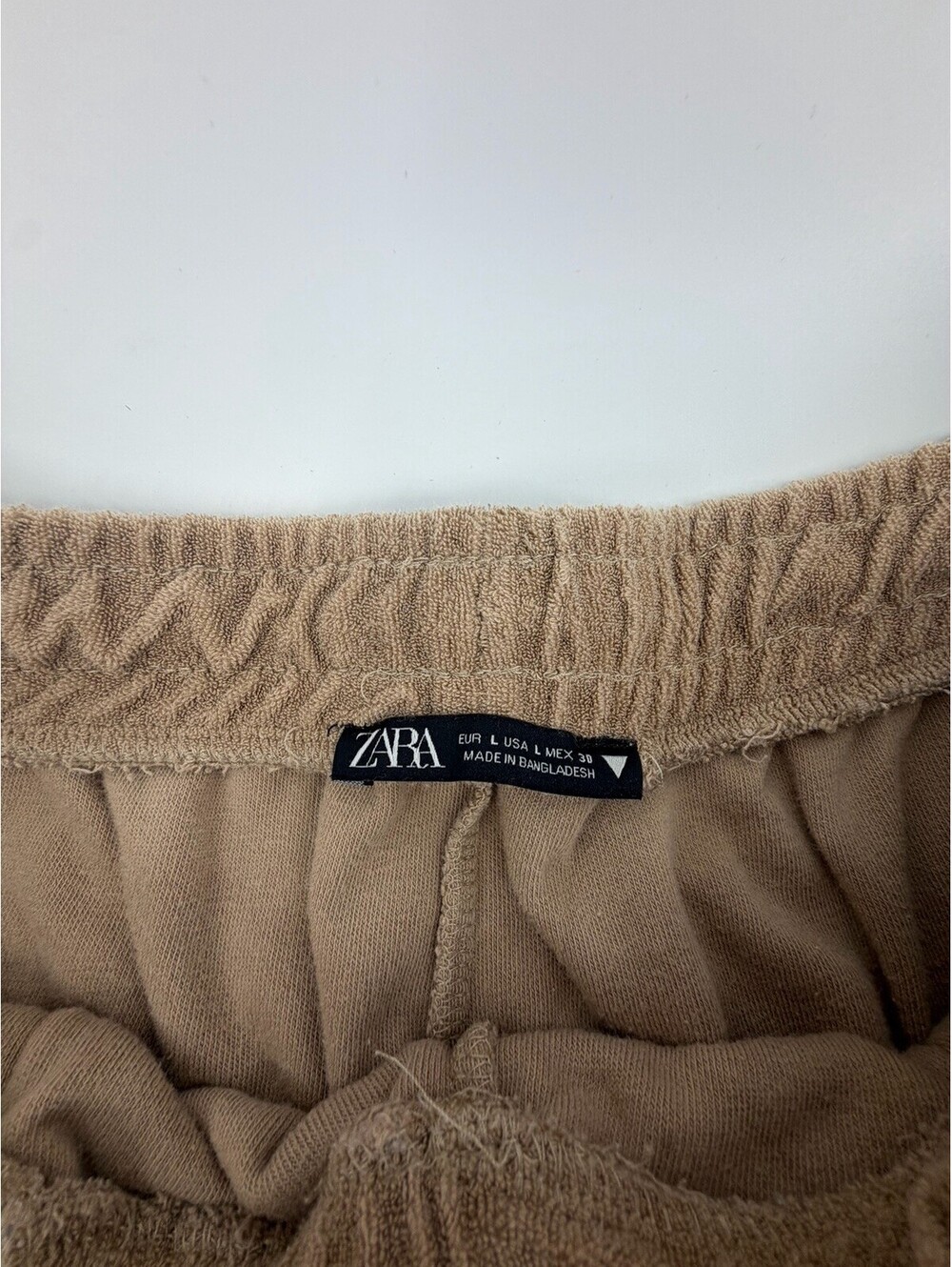 ZARA Women’s Brown Terry Sweat Shorts Size M Elastic Waist Drawstring Pockets - Picture 6 of 7
